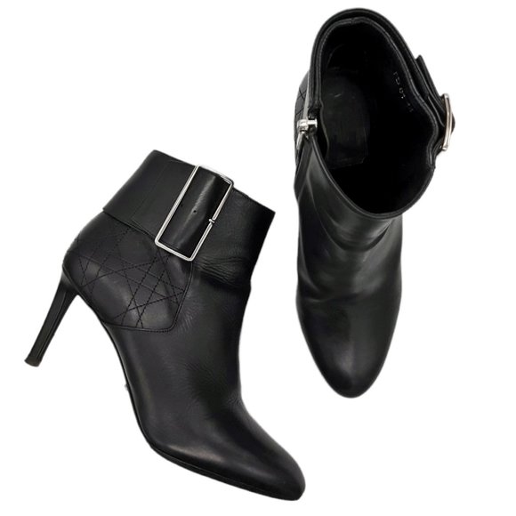 Christian Dior Graphic Cannage Black Leather Ankle Boots SZ 37.5 - Picture 1 of 14